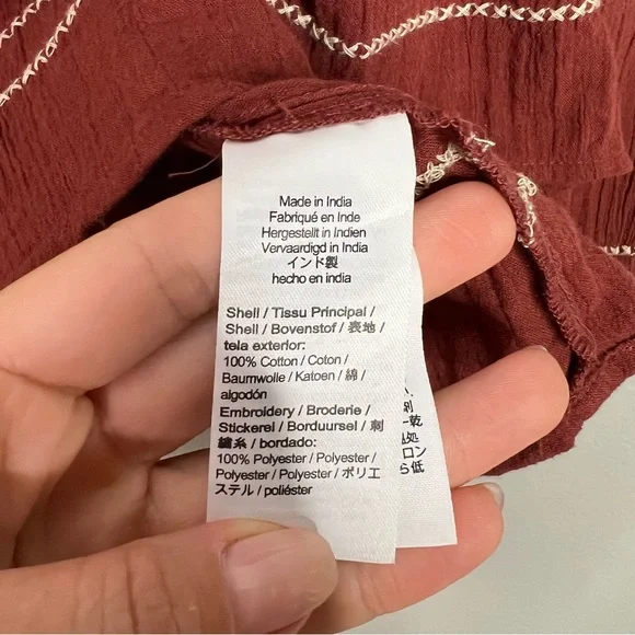 Madewell Embroidered Faux-Wrap Top Women's Size S Surplice Neckline Long sleeves - Picture 9 of 11